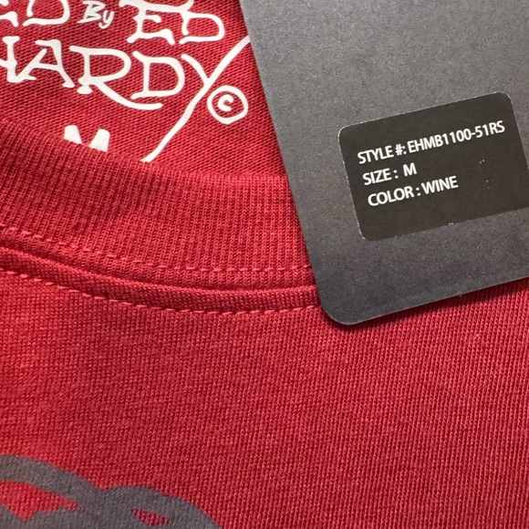 Ed Hardy Red Short-Sleeve Tee with Skull, Snake & Rose Graphic - Picture 8 of 8